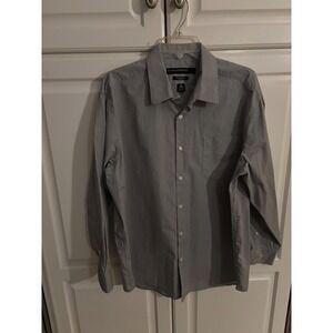 Perry Ellis Portfolio Mens‎ XL Wrinkle Free Dress Shirt Grey Pinstripe 17 32 33